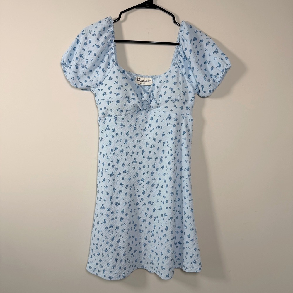 Light Blue Floral Mini Dress M Y2k Cottagecore Peasant Milkmaid Romantic Fairy